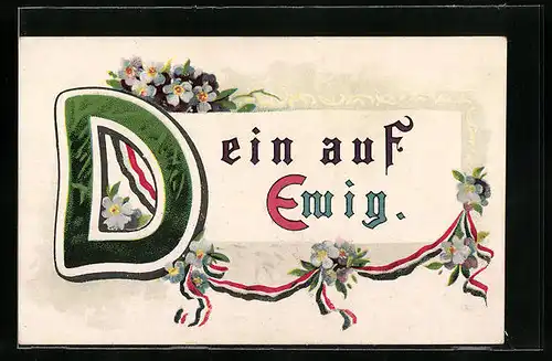 AK Dein auf Ewig mit Blumen und Schleifenband