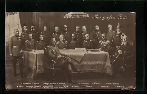 AK Aus grosser Zeit, Kaiser Wilhelm II. mie seinen Heerführern um einen Tisch