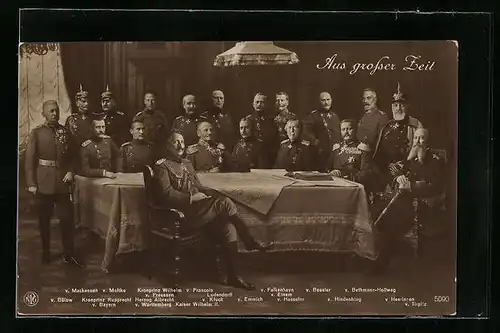 AK Aus grosser Zeit, Kaiser Wilhelm II. mit seinen Heerführern um einem Tisch