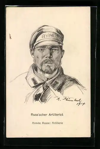 Künstler-AK Russischer Artillerist, Kriegsgefangener 1914