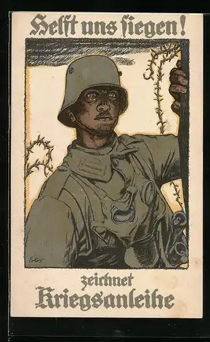 AK Helft uns siegen ! Soldat zeichnet Kriegsanleihe