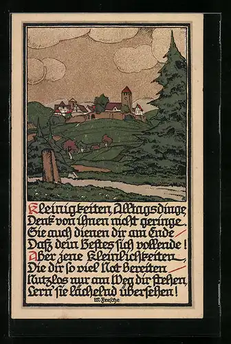 Steindruck-AK Ortsansicht mit Spruch vom M. Feesche