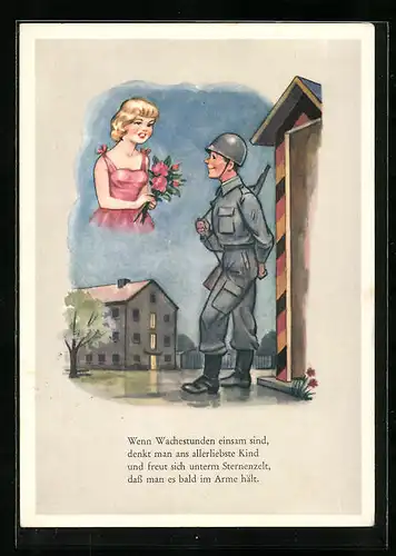 AK Soldat der Bundeswehr denkt als Wachsoldat an seine Liebste