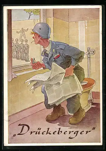 AK Soldat der Bundeswehr auf der Toilette als Drückeberger