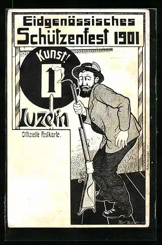 AK Luzern, Eidgenössisches Schützenfest 1901, Schütze mit Gewehr