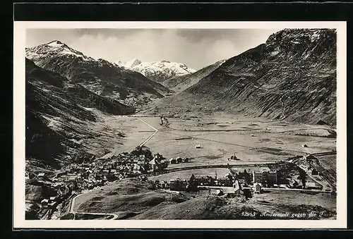 AK Andermatt, Totalansicht gegen die Furka