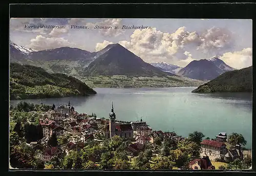 AK Vitznau am Vierwaldstättersee, Ortsansicht mit Stanser- und Buochserhorn