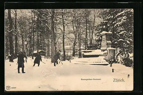 AK Zürich, Baumgartner-Denkmal im Winter