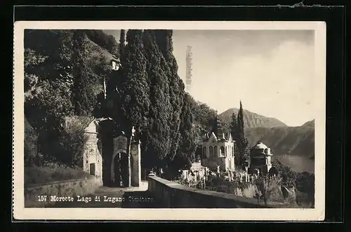 AK Morcote am Luganersee, Teilansicht mit Friedhof