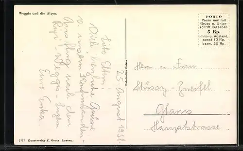 AK Weggis, Totalansicht mit den Alpen