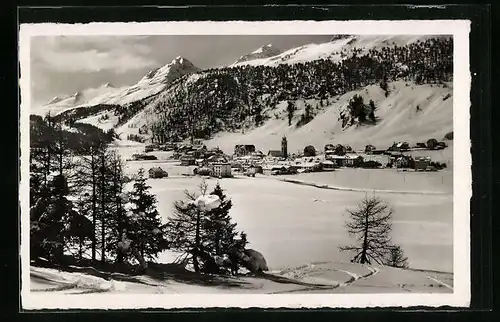 AK Celerina, Blick zum verschneiten Ort