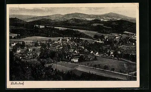 AK Lückendorf, Totalansicht mit dem Jeschken im Hintergrund