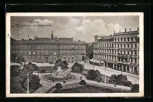 AK Görlitz, Postplatz mit Gerichtsgebäude