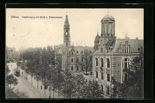 AK Zittau, Töpferberg mit Post und Johanneum