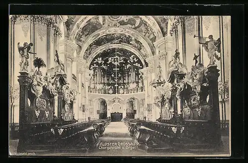 AK Grüssau, Chorgestühl und Orgel in der Cistercienser-Klosterkirche