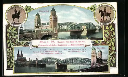 AK Köln a. Rh., Ostportal und Westportal der Hohenzollernbrücke