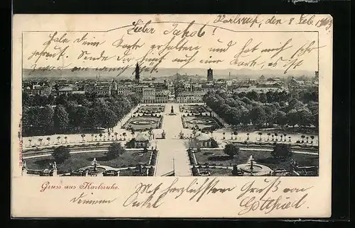 AK Karlsruhe, Gesamtansicht aus der Vogelschau