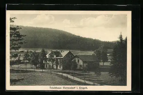 AK Hermsdorf i. Erzgeb., Ansicht mit Teichhaus