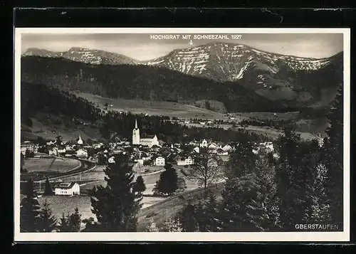 AK Oberstaufen im Allgäu, Gesamtansicht und Hochgrat mit Schneezahl