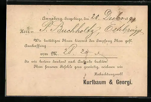 AK Annaberg i. Erzgeb., Geschäftskarte Kurlbaum & Georgi