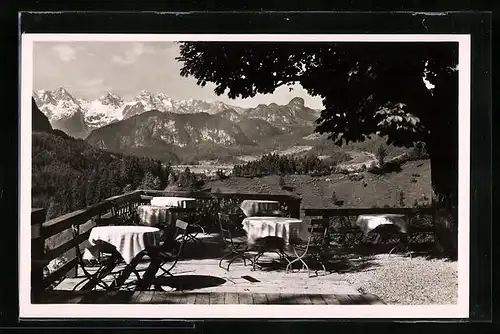 AK Bad Reichenhall, Gasthaus Melleck - Blick gegen Unken und Loferer Steinberge