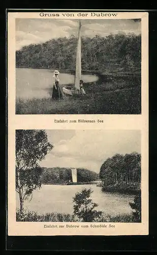 AK Dubrow, Einfahrt zum Hölzernen See, Einfahrt zur Dubrow vom Schmölde See