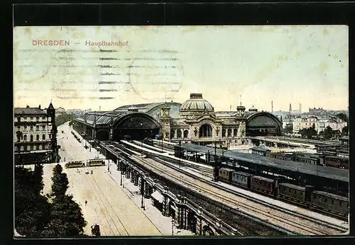 AK Dresden, Hauptbahnhof aus der Vogelschau