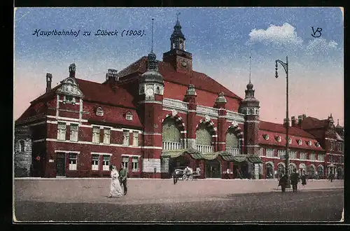 AK Lübeck, Blick zum Haupt-Bahnhof