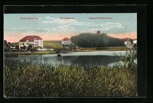 AK Eutin, Kellersee mit Hotel Seeschloss und Blick zum Kaiser-Wilhelm-Turm