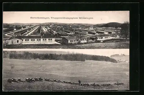 AK Münsingen, Barackenlager auf dem Truppenübungsplatz