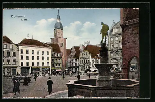 AK Dortmund, Markt mit Brunnen