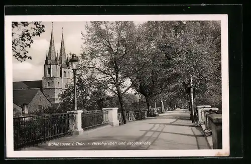 AK Mühlhausen i. Thür., Hirschgraben und Jacobikirche