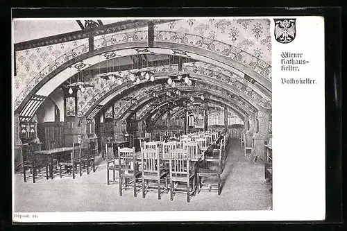 AK Wien, Gasthaus Rathaus-Keller, Volkskeller, Innenansicht