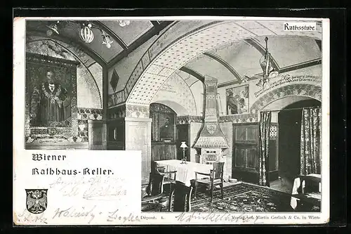 Künstler-AK Wien, Gasthaus Rathaus-Keller, Ratsstube, Innenansicht