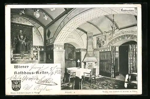 Künstler-AK Wien, Gasthaus Rathaus-Keller, Ratsstube, Innenansicht