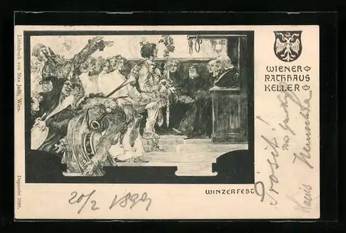 Künstler-AK Wien, Gasthaus Rathaus-Keller, Winzerfest