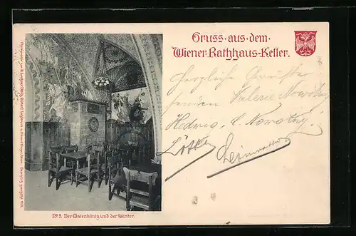 AK Wien, Gasthaus Rathaus-Keller, Der Maienkönig und der Winter