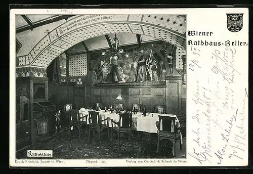 AK Wien, Gasthaus Rathaus-Keller, Ratsstube, Innenansicht