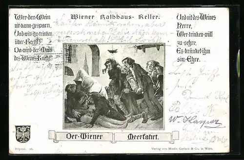 Künstler-AK Wien, Gasthaus Rathaus-Keller, Der Wiener Meerfahrt