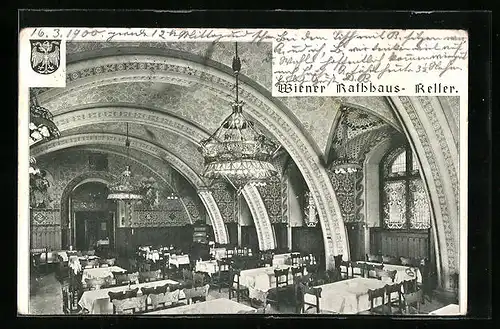 AK Wien, Gasthaus Rathaus-Keller, Innenansicht