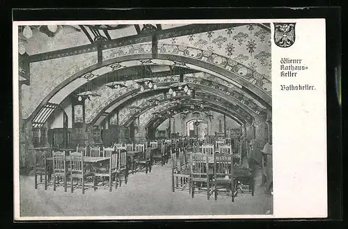 AK Wien, Gasthaus Rathaus-Keller, Volkskeller, Innenansicht