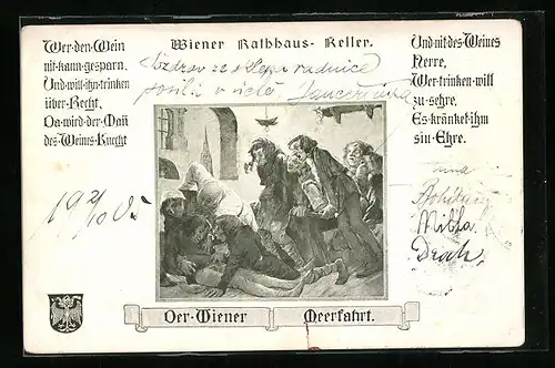 Künstler-AK Wien, Gasthaus Rathaus-Keller, Der Wiener Meerfahrt