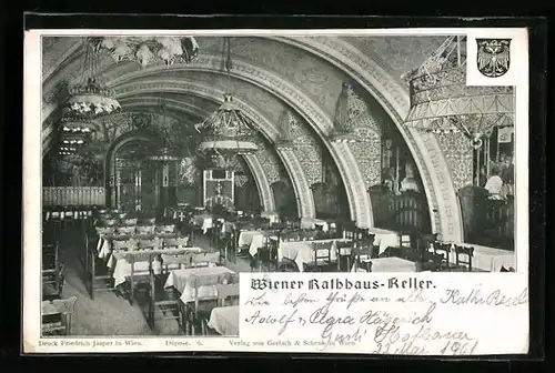AK Wien, Gasthaus Rathaus-Keller, Innenansicht