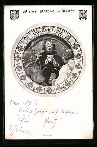 Künstler-AK Wien, Gasthaus Rathaus-Keller, Der Weinkoster