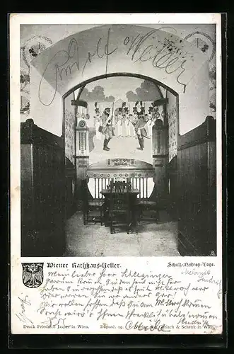 AK Wien, Gasthaus Rathaus-Keller, Scholz-Nestron-Loge, Innenansicht