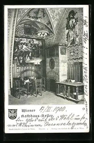 AK Wien, Gasthaus Rathaus-Keller, Innenansicht