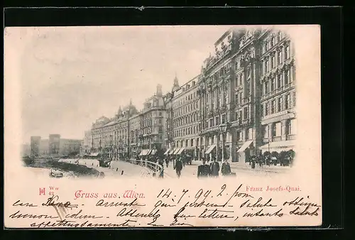 AK Wien, Franz-Josefs-Kai mit Passanten