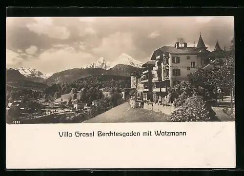 AK Berchtesgaden, Hotel Villa Grassl mit Watzmann