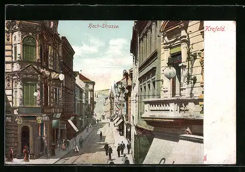 AK Krefeld, Hoch-Strasse mit Passanten