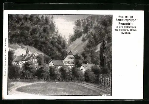 Künstler-AK Hofheim /Unterfranken, Pension Gasthaus Rottenstein in den Hassbergen